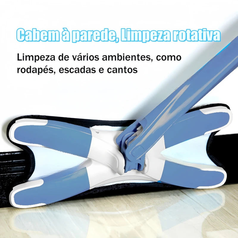 Mop Tipo Borboleta com Cabo Reto e Base Plana 360° – Mop com Rodo Integrado para Limpeza Doméstica
