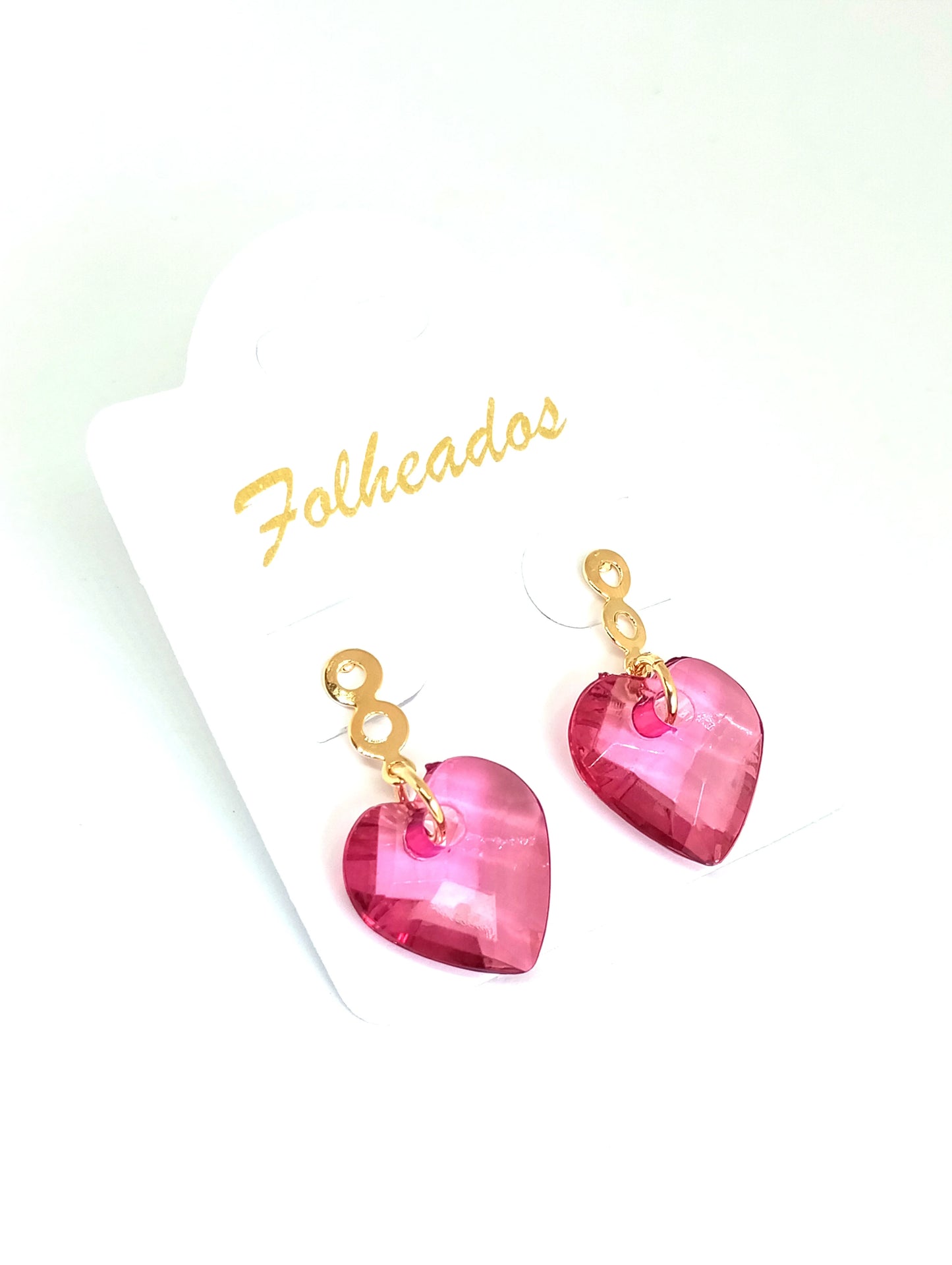 Brinco Feminino Coração Rosa Banhado a Ouro 18K