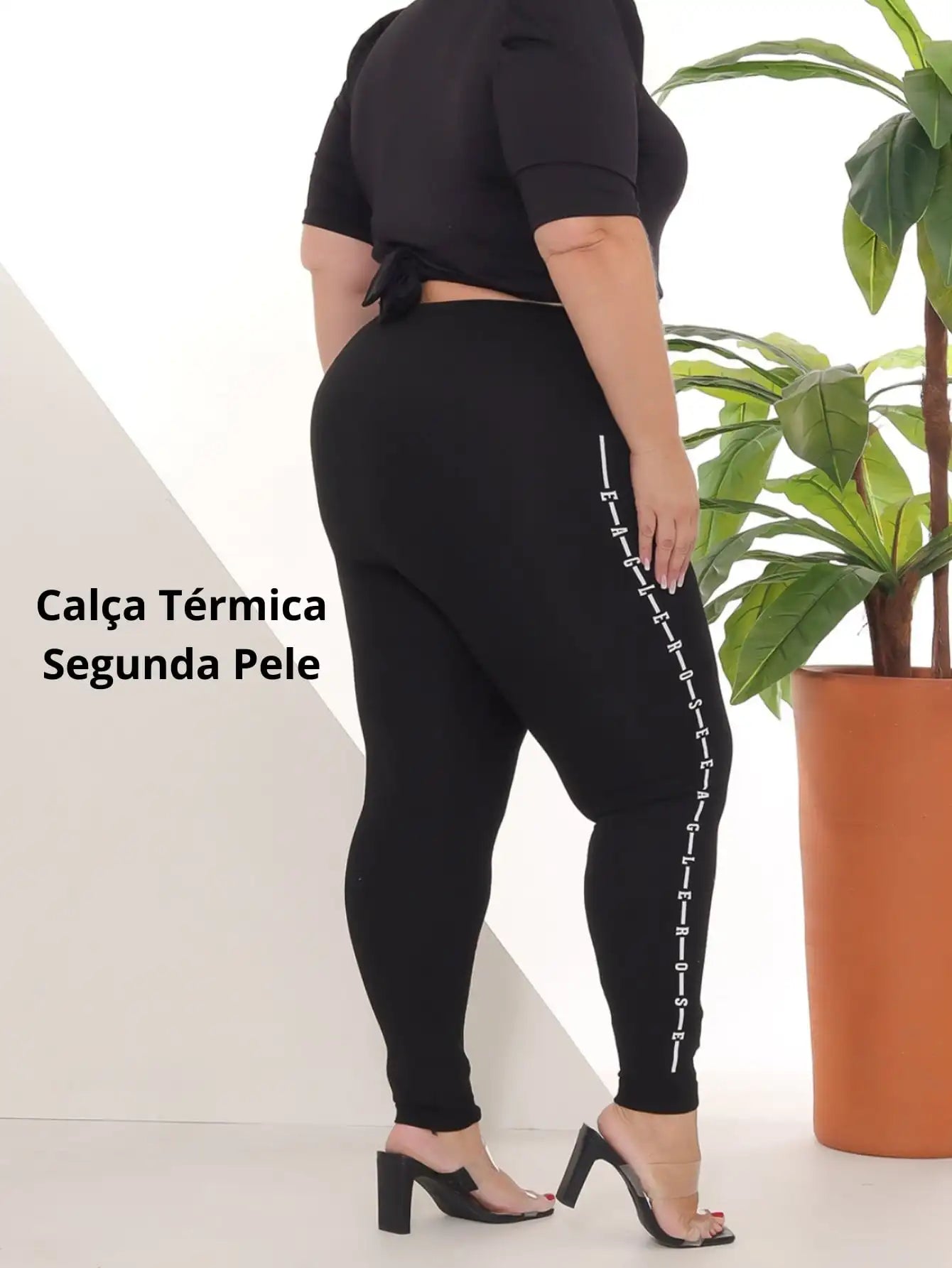 Calça Legging Femininam Plus Size Levanta Bumbum Cintura Alta Total Black Confortável Algodão Modela Corpo