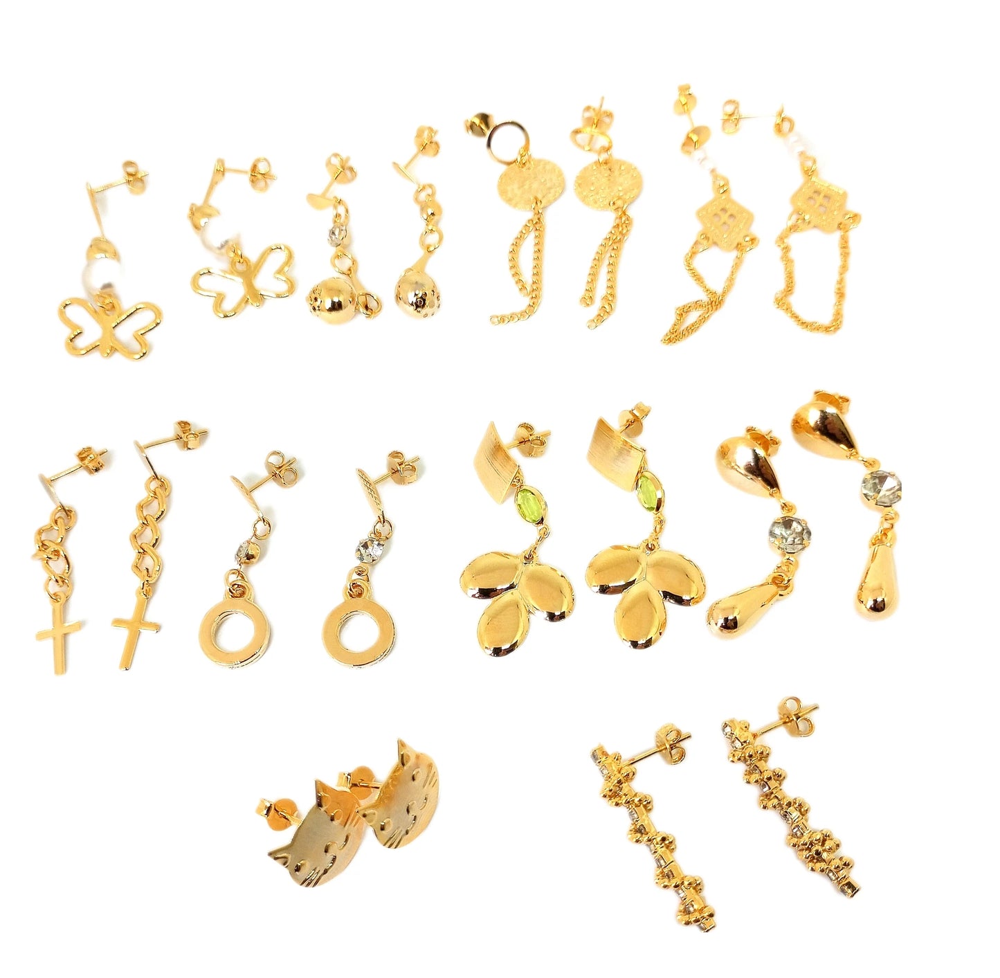 Conjunto de Brincos Femininos com 10 Pares Banhados a Ouro 18K