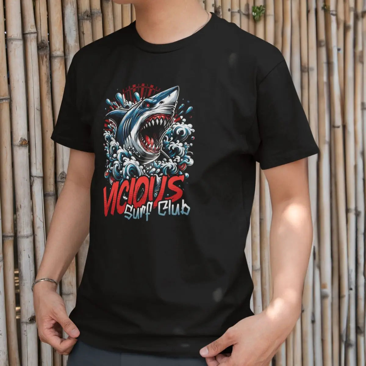 Camiseta Masculina Básica GuGi Shark Vicious Surf Club Shark Beach 100% Algodão Premium