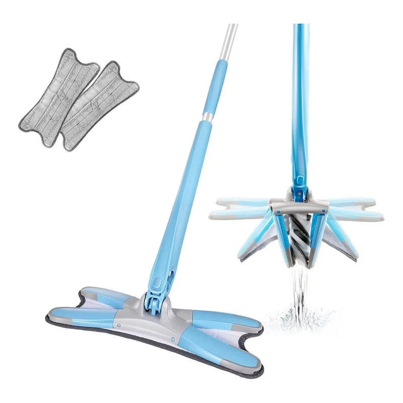 Mop Tipo Borboleta com Cabo Reto e Base Plana 360° – Mop com Rodo Integrado para Limpeza Doméstica