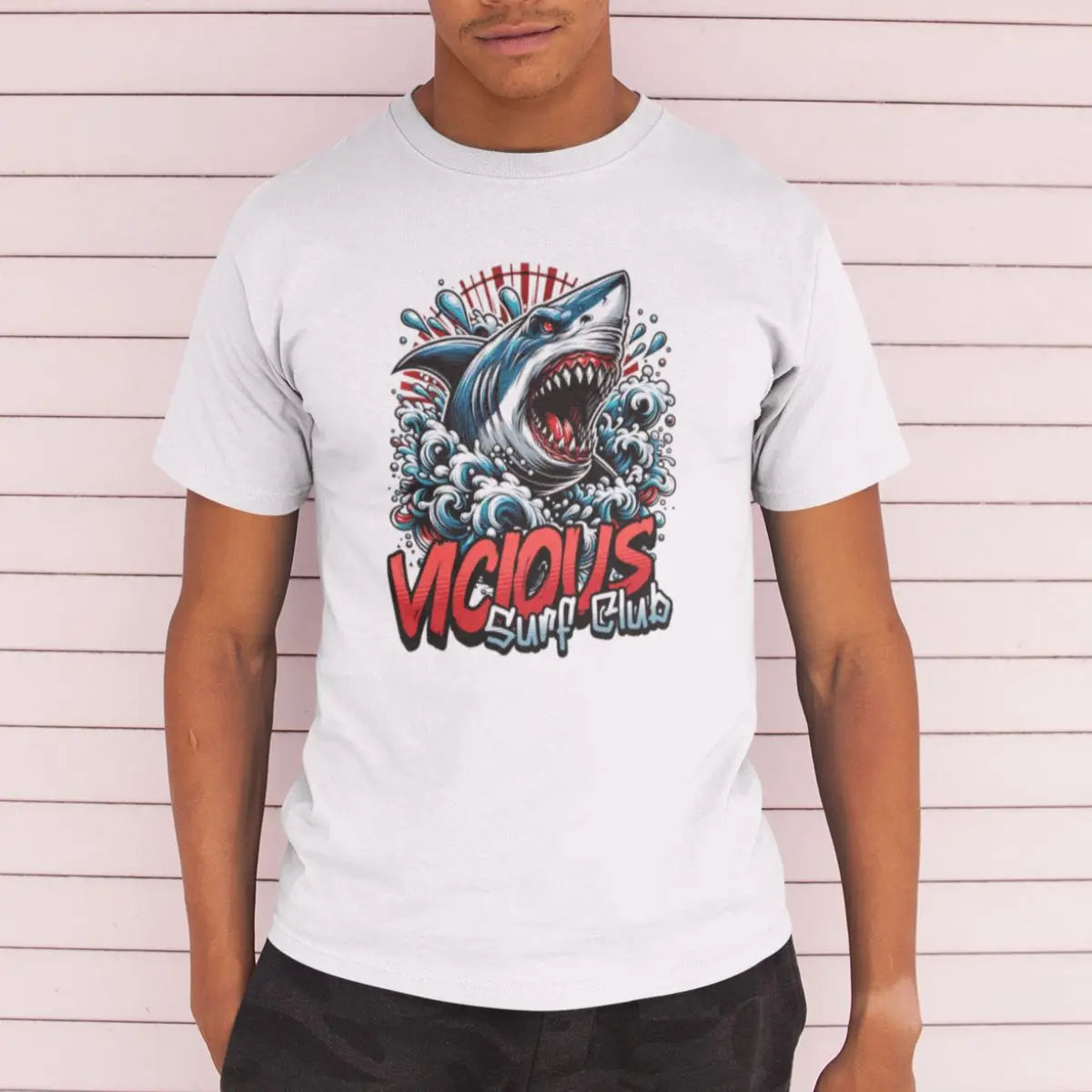 Camiseta Masculina Básica GuGi Shark Vicious Surf Club Shark Beach 100% Algodão Premium