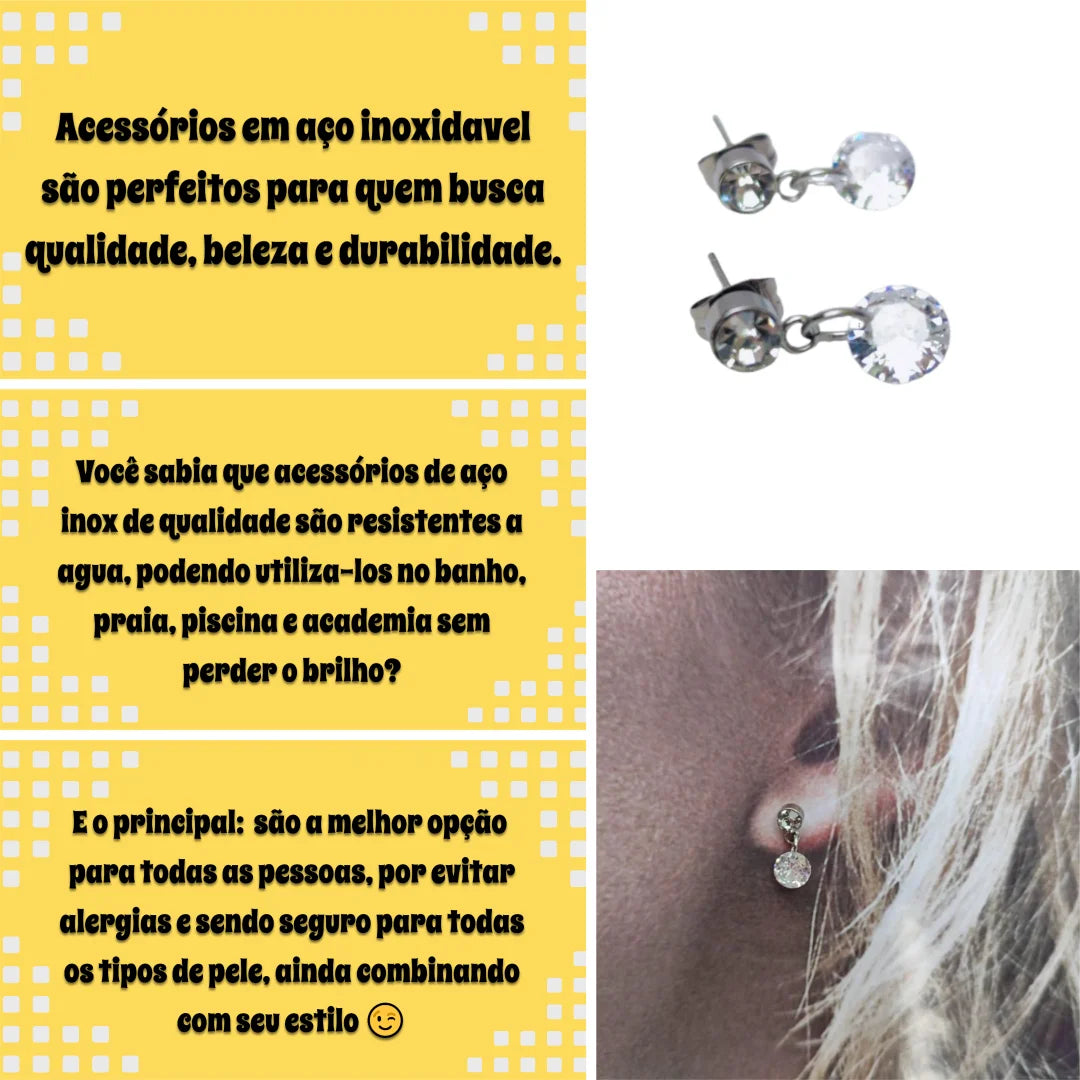 Brinco de Cristal com Ponto de Luz e Aço Inoxidável com Zircônia