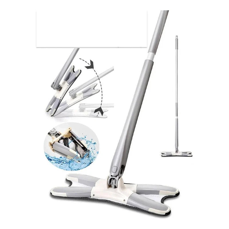 Mop Tipo Borboleta com Cabo Reto e Base Plana 360° – Mop com Rodo Integrado para Limpeza Doméstica