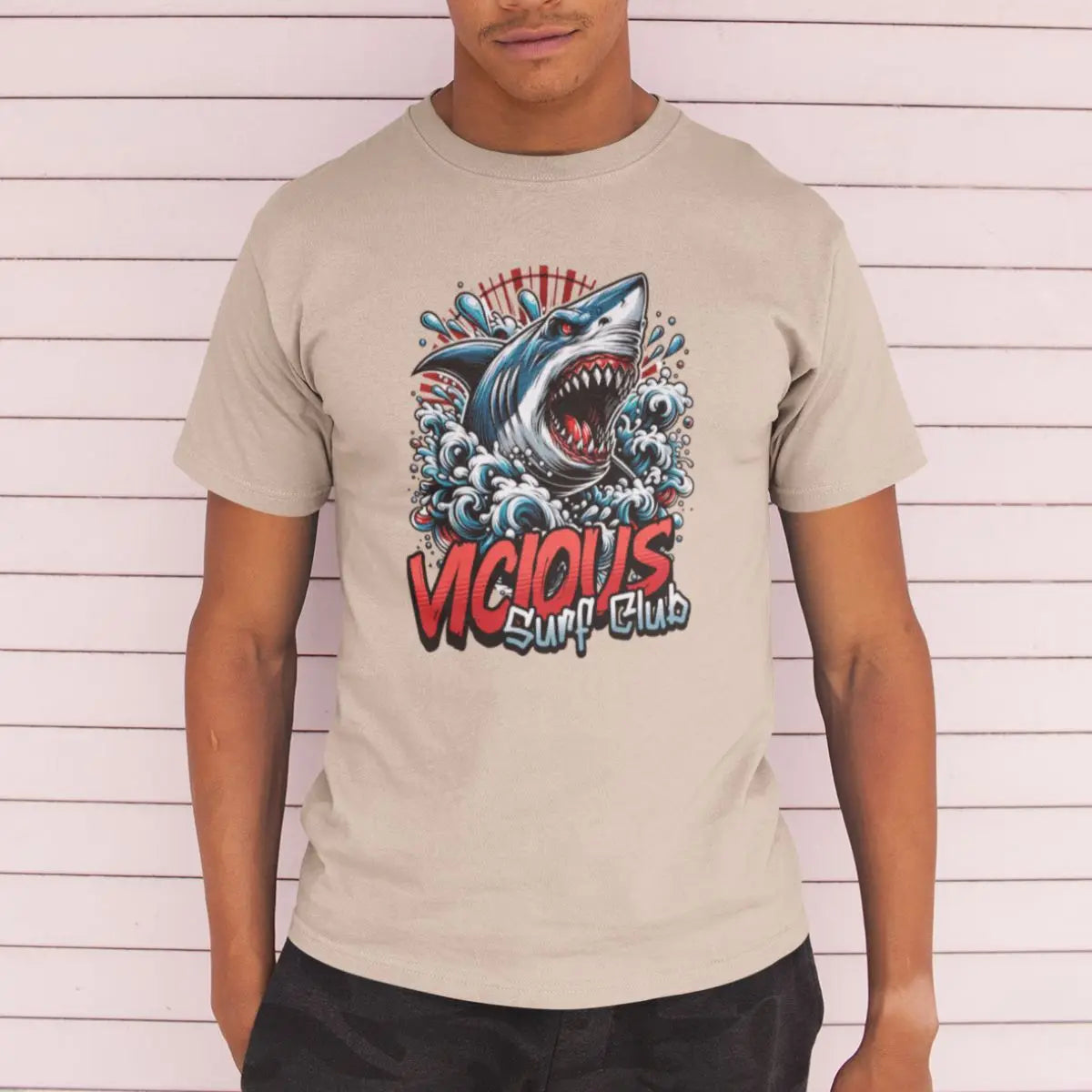 Camiseta Masculina Básica GuGi Shark Vicious Surf Club Shark Beach 100% Algodão Premium