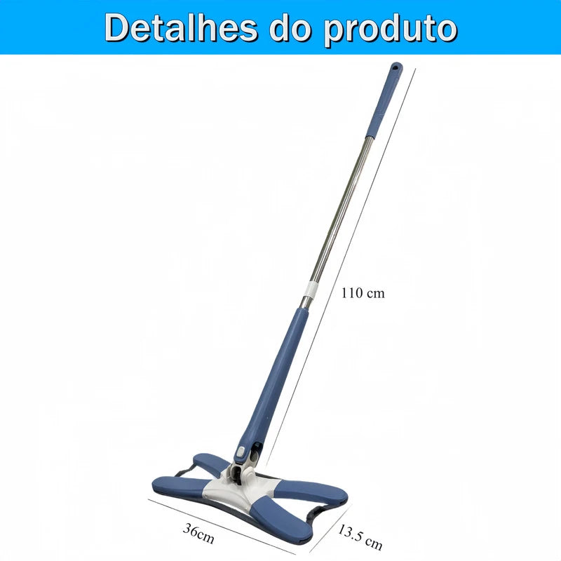 Mop Tipo Borboleta com Cabo Reto e Base Plana 360° – Mop com Rodo Integrado para Limpeza Doméstica