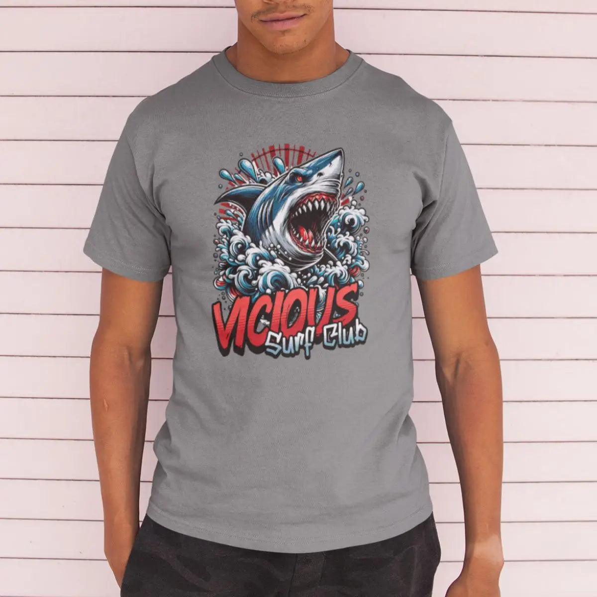 Camiseta Masculina Básica GuGi Shark Vicious Surf Club Shark Beach 100% Algodão Premium
