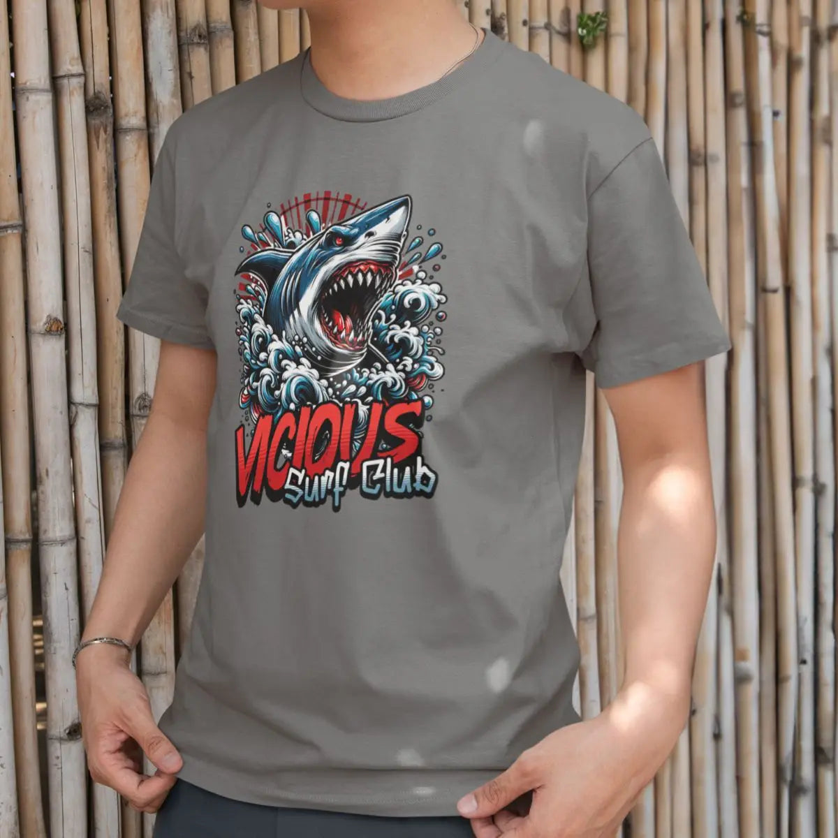 Camiseta Masculina Básica GuGi Shark Vicious Surf Club Shark Beach 100% Algodão Premium
