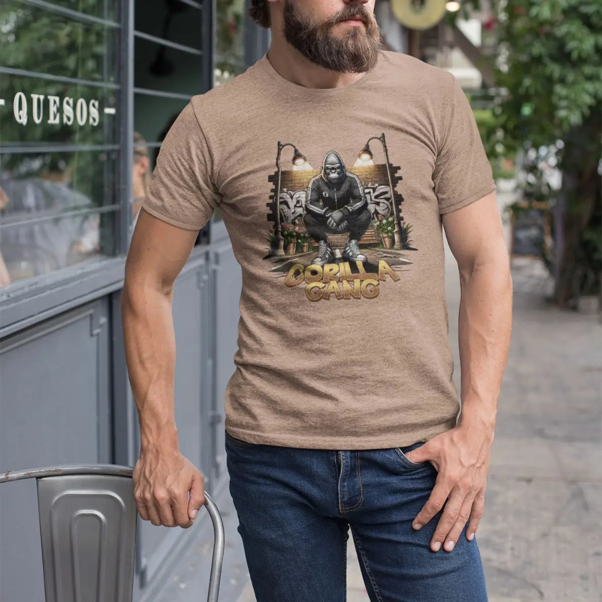 Camiseta Masculina GuGi Estampa Gorilla Gang Streetwear 100% Algodão Premium com Reforço nos Ombros