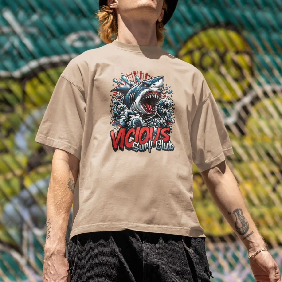 Camiseta Masculina Básica GuGi Shark Vicious Surf Club Shark Beach 100% Algodão Premium
