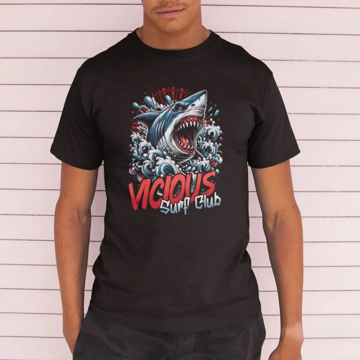Camiseta Masculina Básica GuGi Shark Vicious Surf Club Shark Beach 100% Algodão Premium