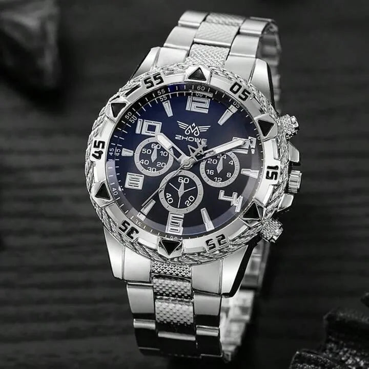 Relógio Masculino de Metal Pallyjane Prata – À Prova d'Água com LED Silver Master