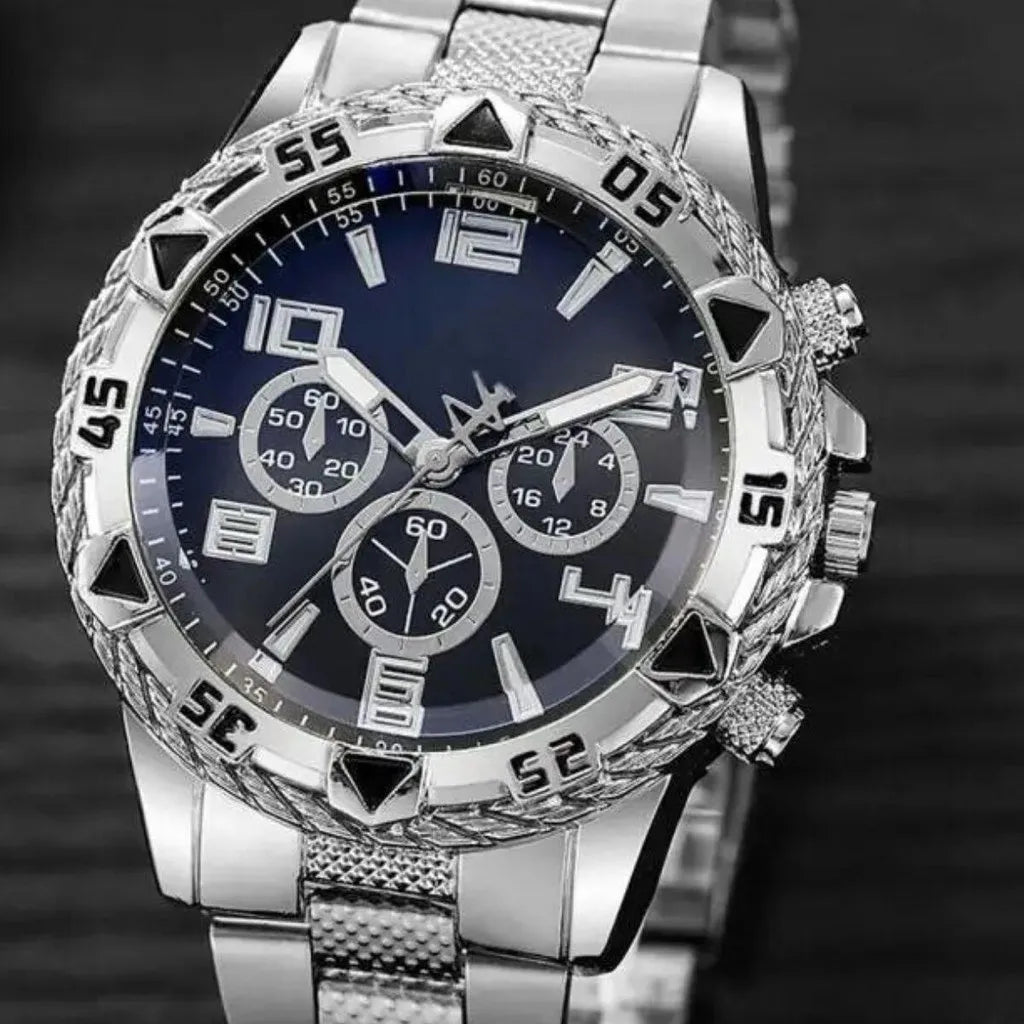 Relógio Masculino de Metal Pallyjane Prata – À Prova d'Água com LED Silver Master