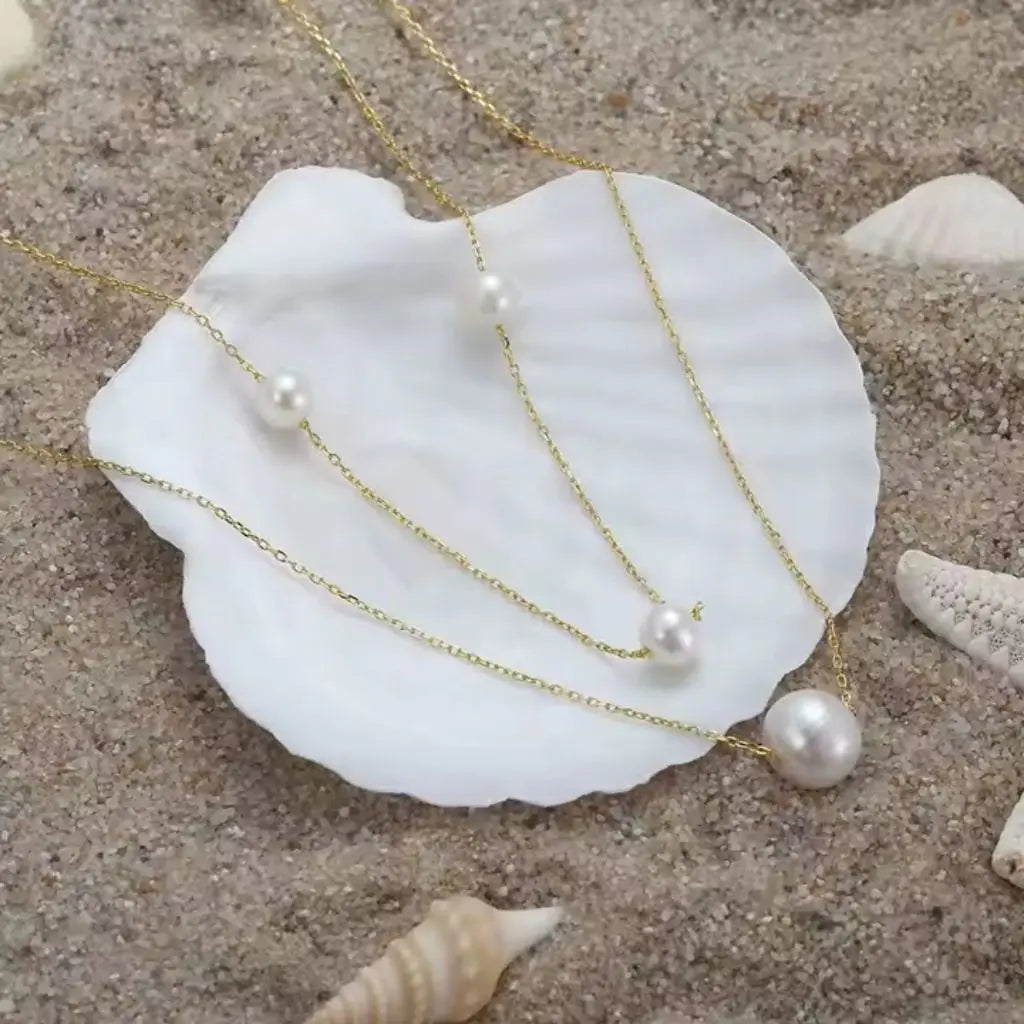 Conjunto de Colar Duplo com Pérolas e Brincos 12mm Banhado a Ouro 18K - Luxo e Garantia