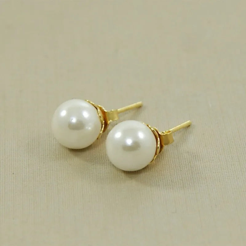 Conjunto de Colar Duplo com Pérolas e Brincos 12mm Banhado a Ouro 18K - Luxo e Garantia