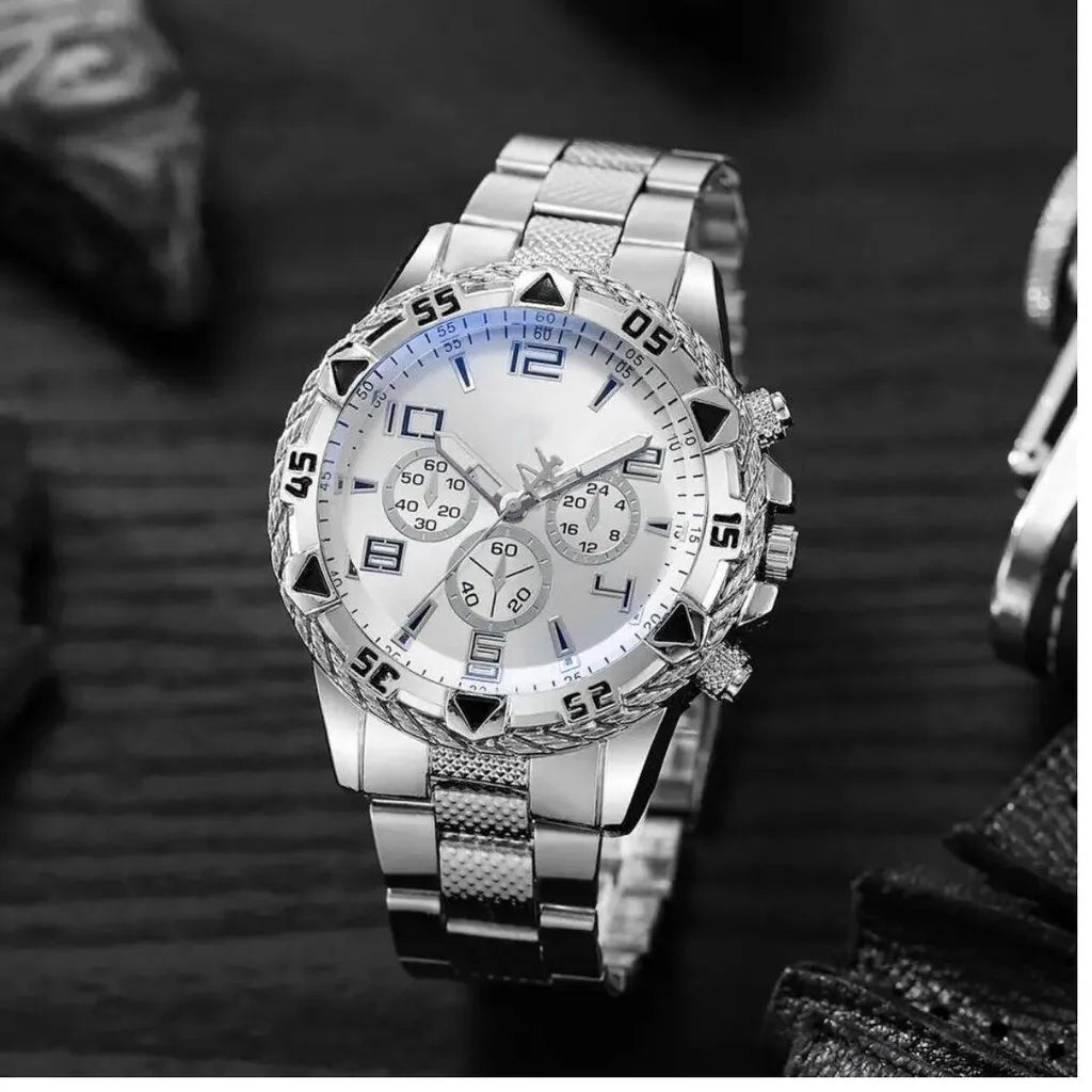 Relógio Masculino de Metal Pallyjane Prata – À Prova d'Água com LED Silver Master
