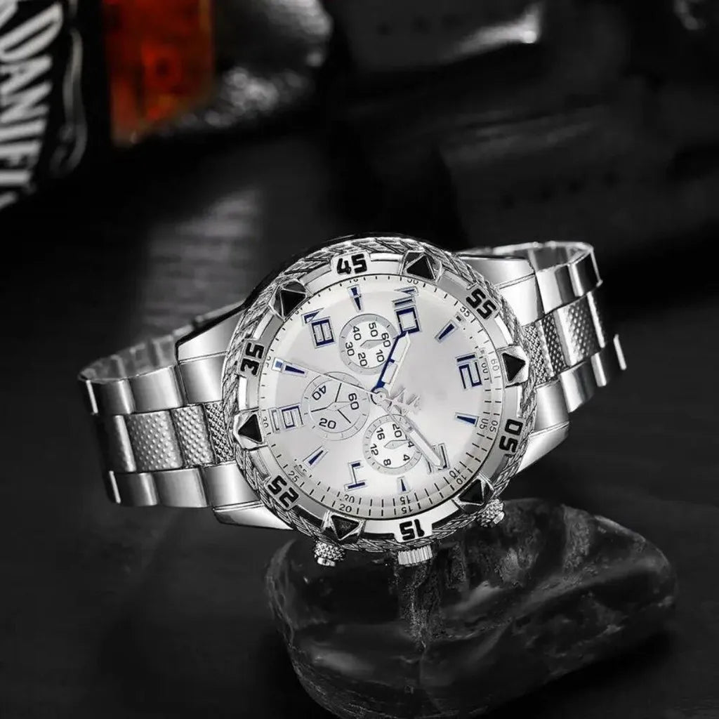 Relógio Masculino de Metal Pallyjane Prata – À Prova d'Água com LED Silver Master