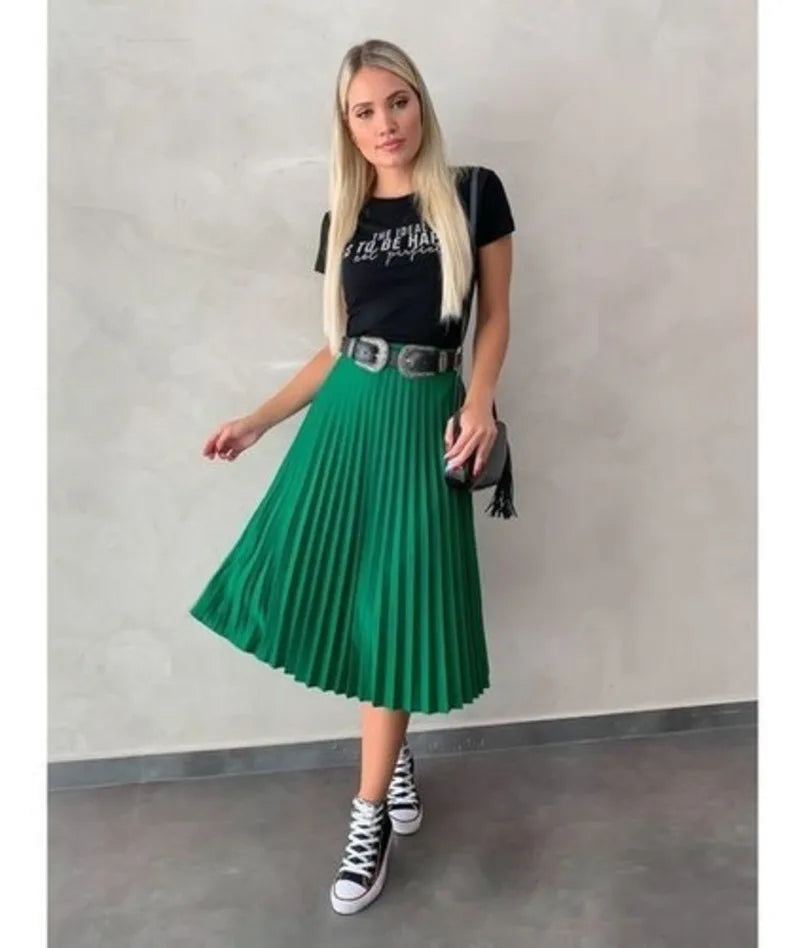 Saia Midi Plissada de Crepe Feminina Trend SAI-002