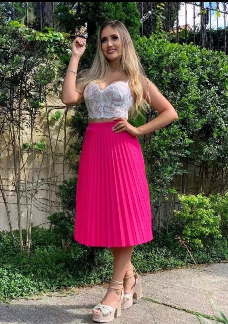 Saia Midi Plissada de Crepe Feminina Trend SAI-002
