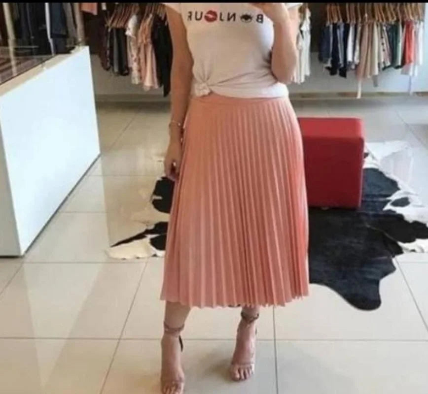Saia Midi Plissada de Crepe Feminina Trend SAI-002