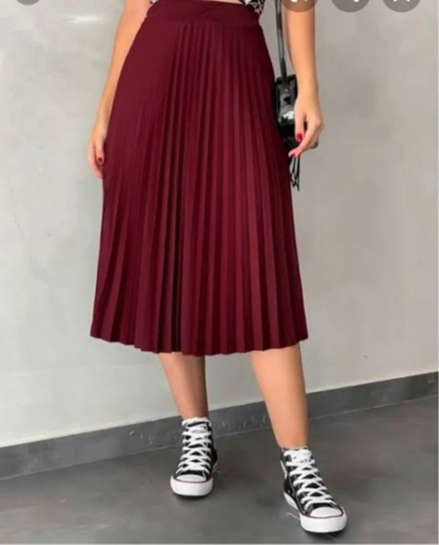 Saia Midi Plissada de Crepe Feminina Trend SAI-002