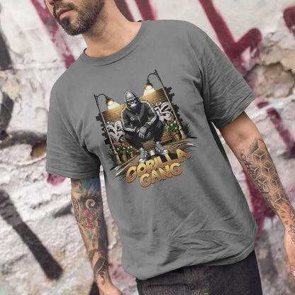 Camiseta Masculina GuGi Estampa Gorilla Gang Streetwear 100% Algodão Premium com Reforço nos Ombros