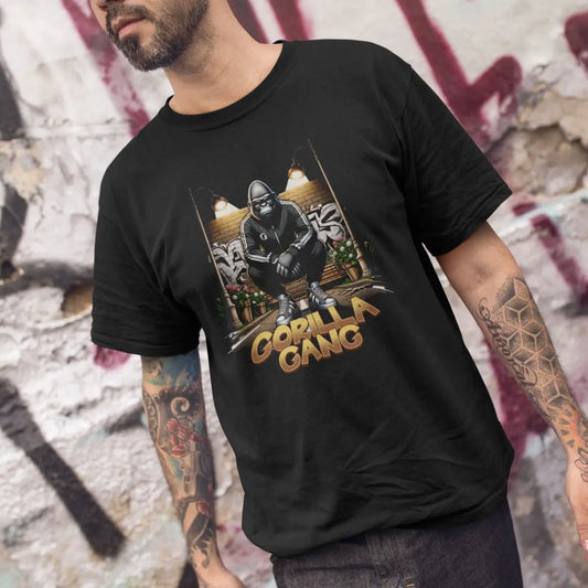 Camiseta Masculina GuGi Estampa Gorilla Gang Streetwear 100% Algodão Premium com Reforço nos Ombros
