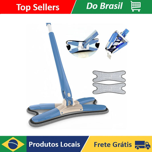 Mop Tipo Borboleta com Cabo Reto e Base Plana 360° – Mop com Rodo Integrado para Limpeza Doméstica