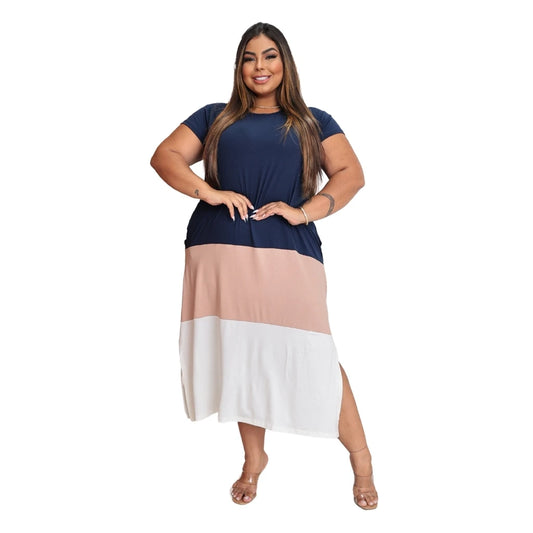 Vestido Plus Size Casual Midi com Bolsos