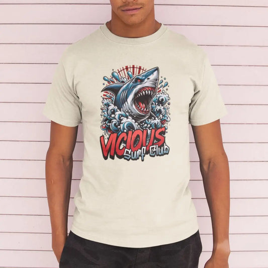 Camiseta Masculina Básica GuGi Shark Vicious Surf Club Shark Beach 100% Algodão Premium