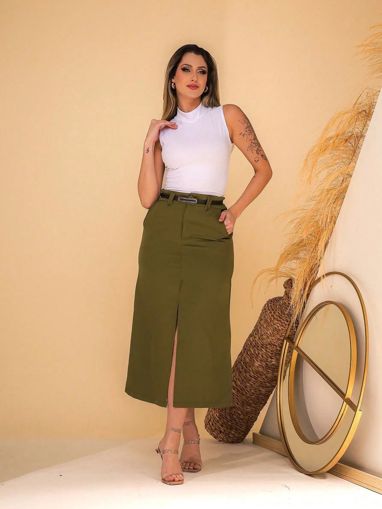 A-Lows A & L Saia Feminina Tailor Longa Com Anel Aberto (P ao GG) 17 Cores