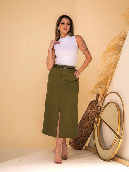 A-Lows A & L Saia Feminina Tailor Longa Com Anel Aberto (P ao GG) 17 Cores