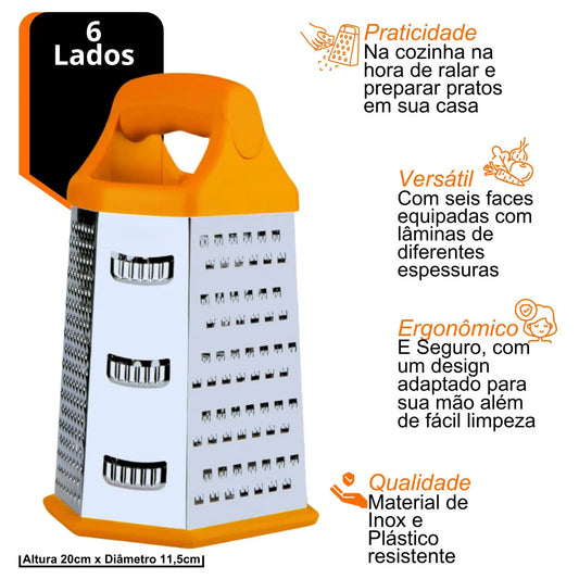 Ralador de Legumes Multifuncional Manual – Fatiador de Batata com 6 Lados para Cozinha Doméstica