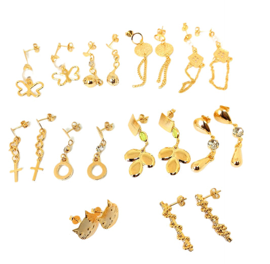 Conjunto de Brincos Femininos com 10 Pares Banhados a Ouro 18K