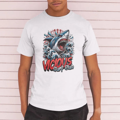 Camiseta Masculina Básica GuGi Shark Vicious Surf Club Shark Beach 100% Algodão Premium