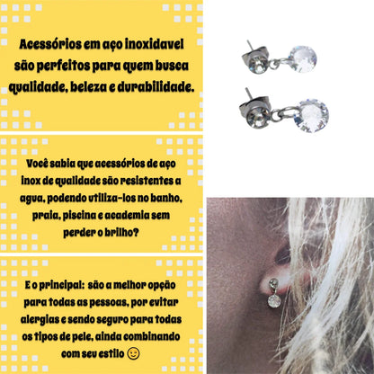 Brinco de Cristal com Ponto de Luz e Aço Inoxidável com Zircônia