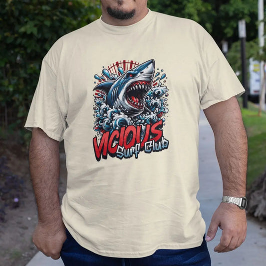 Camiseta Masculina Básica GuGi Shark Vicious Surf Club Shark Beach 100% Algodão Premium