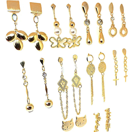 Conjunto de Brincos Femininos com 10 Pares Banhados a Ouro 18K
