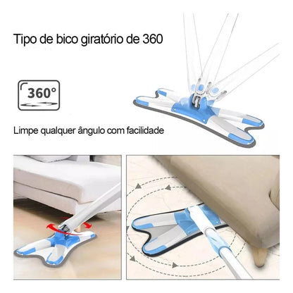 Mop Tipo Borboleta com Cabo Reto e Base Plana 360° – Mop com Rodo Integrado para Limpeza Doméstica