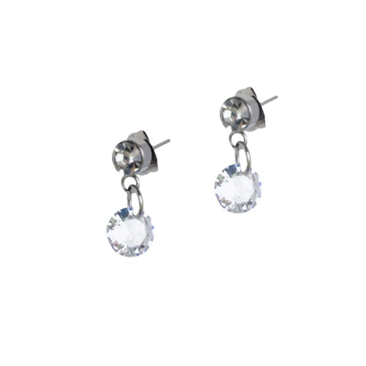 Brinco de Cristal com Ponto de Luz e Aço Inoxidável com Zircônia