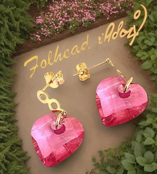 Brinco Feminino Coração Rosa Banhado a Ouro 18K