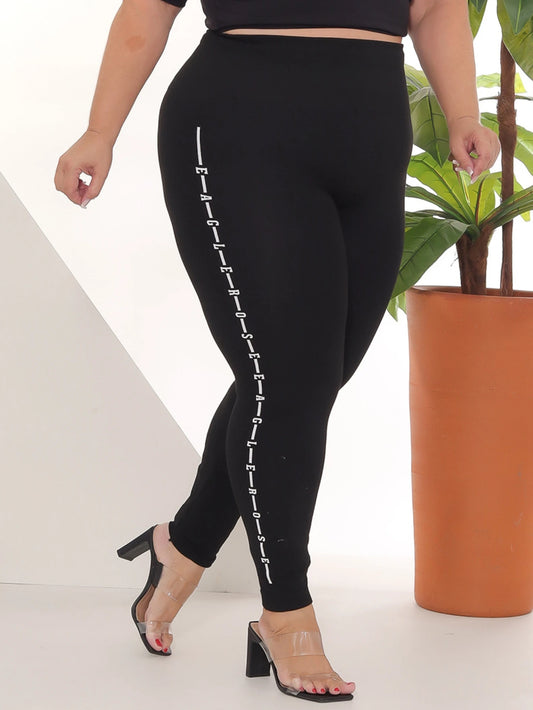 Calça Legging Femininam Plus Size Levanta Bumbum Cintura Alta Total Black Confortável Algodão Modela Corpo