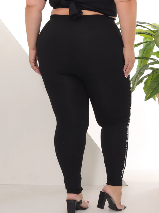 Calça Legging Femininam Plus Size Levanta Bumbum Cintura Alta Total Black Confortável Algodão Modela Corpo