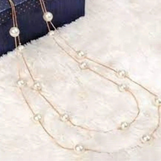 Conjunto de Colar Duplo com Pérolas e Brincos 12mm Banhado a Ouro 18K - Luxo e Garantia